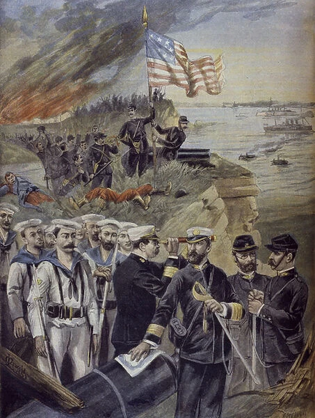 Spanish-American war, landing at Guantanamo, Cuba, illustration from