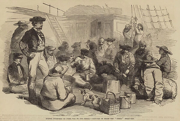 Spanish Muleteers on their Way to the Crimea, sketched on Board the 'Iberia'Steam-Ship (engraving)