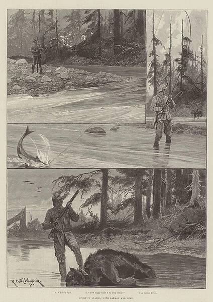 Sport in Alaska, with Salmon and Bear (engraving)