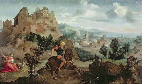 St George and the Dragon (oil on panel)