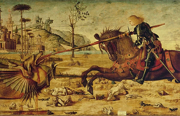 St. George Killing the Dragon, 1502-07 (oil on canvas) (detail of 428017)