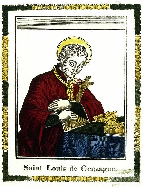 St Louis of Gonzaga (1568-1591), also known as Saint Aloysius, Italian saint and protector of young students. 19th century (french woodcut)