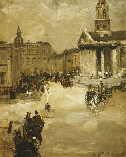 St. Martins in the Field from Trafalgar Square, 1888 (oil on canvas)