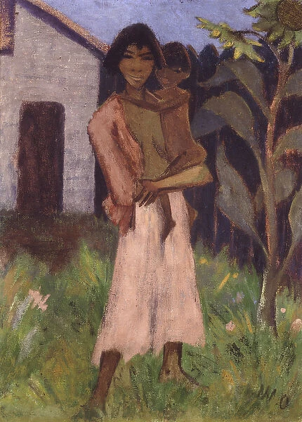 Standing Gypsy with Children; Stehende Zigeunerin mit Kind, 1927 (distemper on burlap)