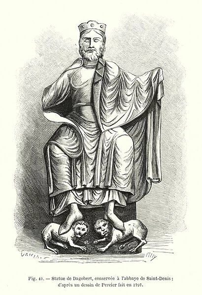 Statue de Dagobert, conservee a l abbaye de Saint-Denis; d apres un dessin de Percier fait en 1797 (engraving)