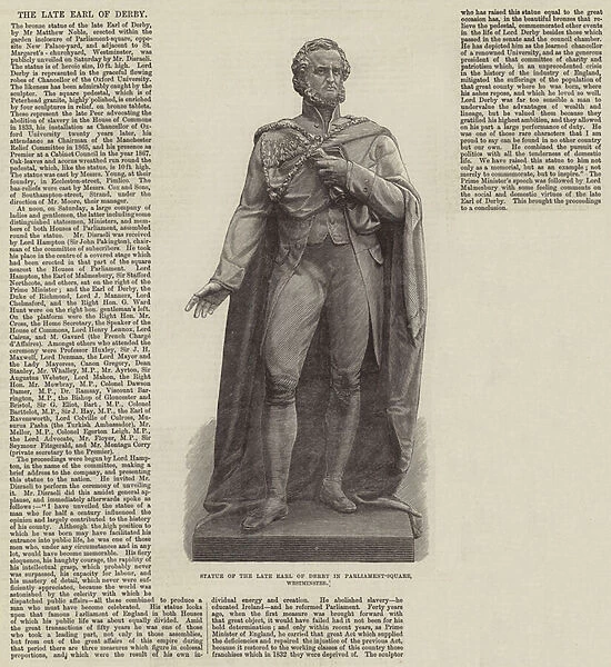 Statue of the late Earl of Derby in Parliament-Square, Westminster (engraving)