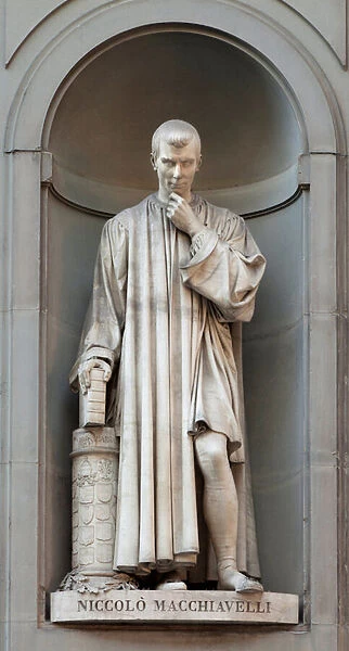 Statue of Niccolo Machiavelli (Nicolas Machiavel) (1469-1527), politician, Italian philosopher, author of The Prince (Il Principe), Sculpture by Lorenzo Bartolini (1777-1850), installed in the piazzale des offices (piazzale degli Uffizi) in Florence