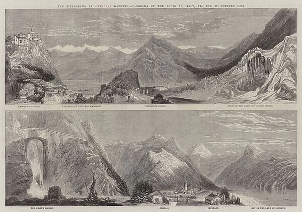 The Stereorama at Cremorne Gardens, Panorama of the Route to Italy, via the St Gothard Pass (engraving)