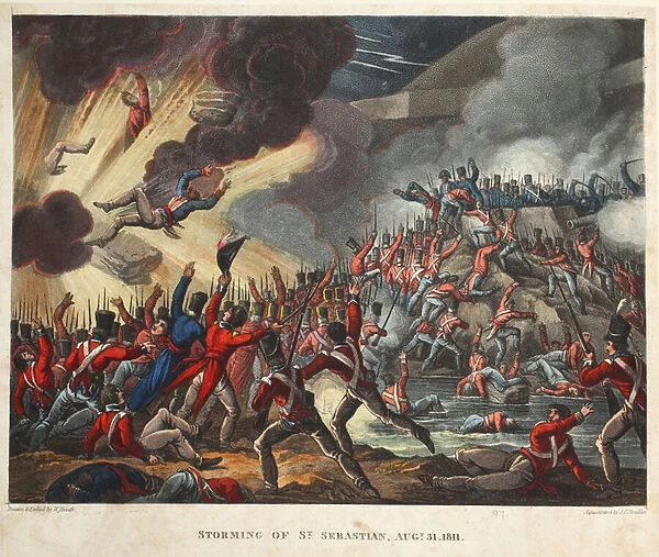 Storming of St Sebastian Aug 31, 1811, aquatint by J. C. Stadler, pub