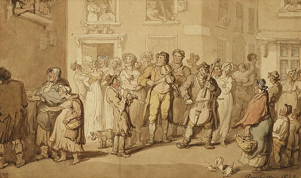 Street Musicians, 1823 (pen and ink and watercolour)