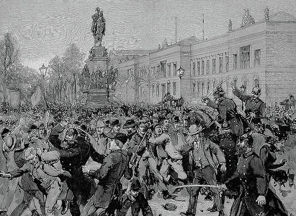 The Street Riots in Berlin, here in the street Unter den Linden, on 26 February 1892, Historic