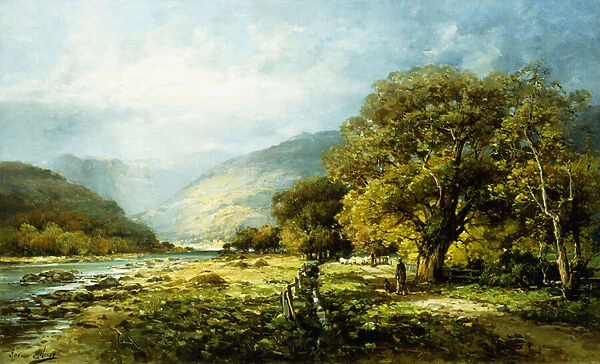 A Stroll Along the River, (oil on canvas)