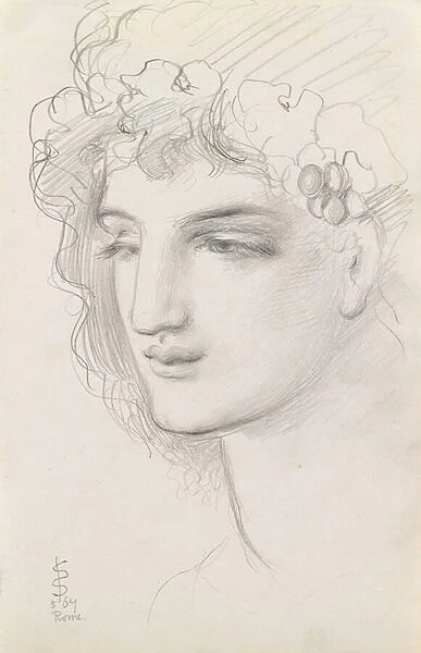 Study of a Garlanded Head, 1867 (pencil on paper)