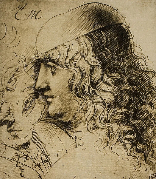 Study of a masculine head; drawing by Leonardo da Vinci. The Louvre, Paris
