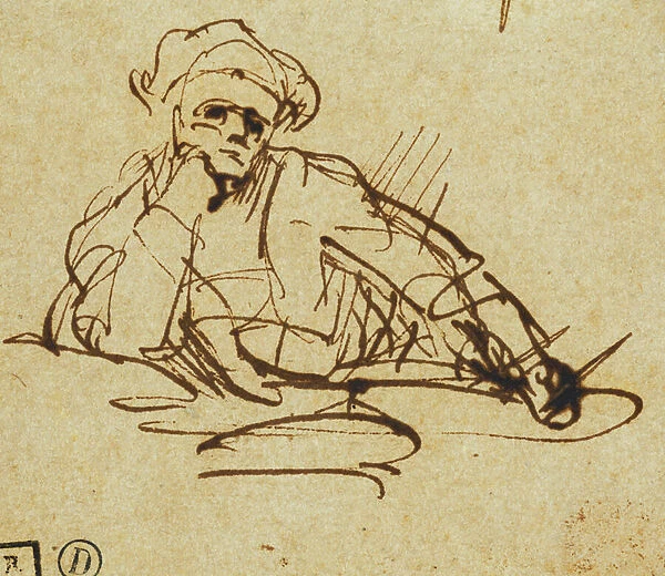 Study of a Writer, Seated, Pausing in Thought, (pen and brown ink)