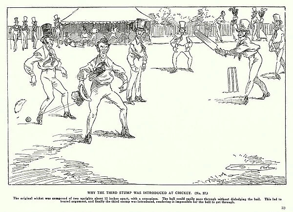Why the Third Stump was introduced at Cricket (litho)