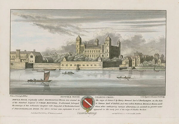 Suffolk House, Charing Cross, London (coloured engraving)