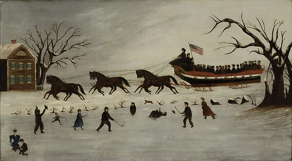 The Suffragettes Taking a Sleigh Ride, 1870-90 (oil on canvas)