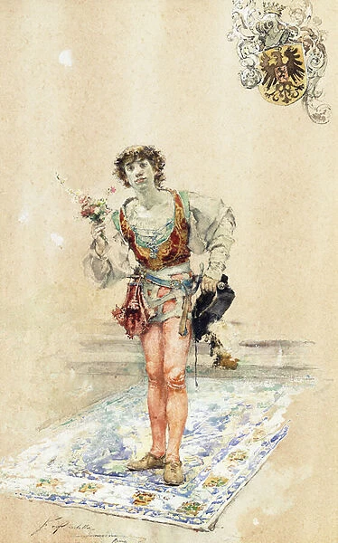 The Suitor, (pencil and watercolour)