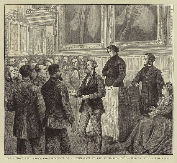 The Sunday Rest Association, Reception of a Deputation by the Archbishop of Canterbury at Lambeth Palace (engraving)