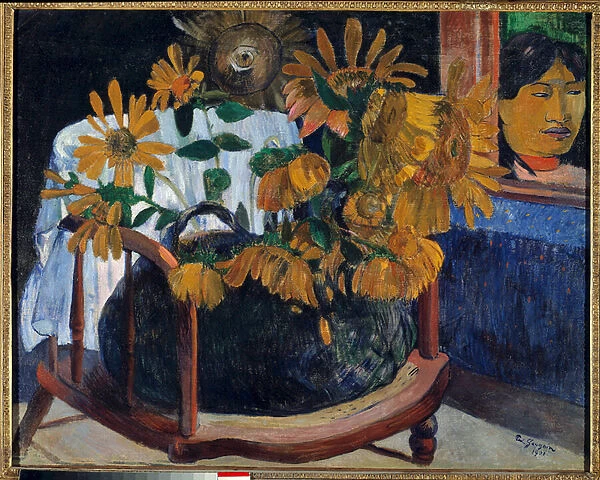 Sunflowers in an armchair Painting by Paul Gauguin (1848-1903) 1901 Saint Petersburg