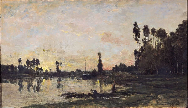 Sunset on the Oise, 1865 (oil on panel)