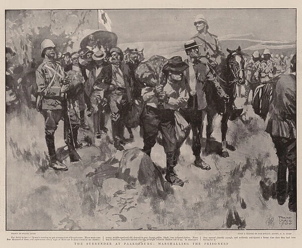 The Surrender at Paardeberg, marshalling the Prisoners (litho)