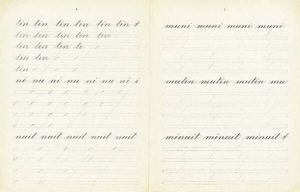 Syllables and words with the letters 'i, u, t, t, n, m', c.1900-20 (impression)