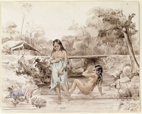 Tahitians Bathing, 1844 (pen and wash on paper)