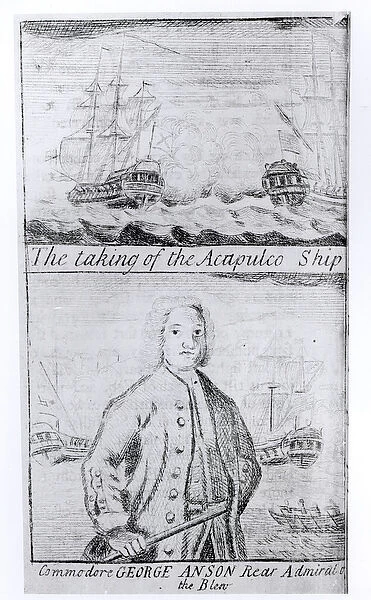 The Taking of the Acapulco Ship, 20th June 1743 (engraving) (b&w photo)