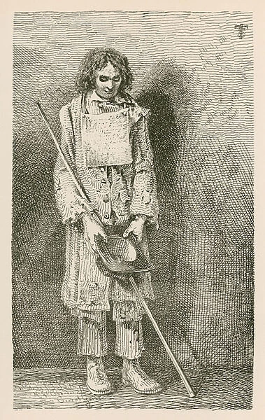 Tall blind beggar, with a long staff (engraving)