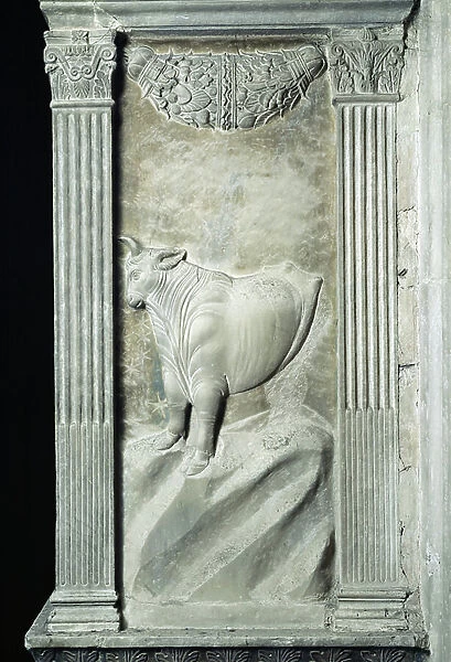 Taurus represented by the bull from a series of reliefs depicting planetary symbols and signs of the zodiac by Agostino di Duccio (1418-81), c.1450 (plaster)