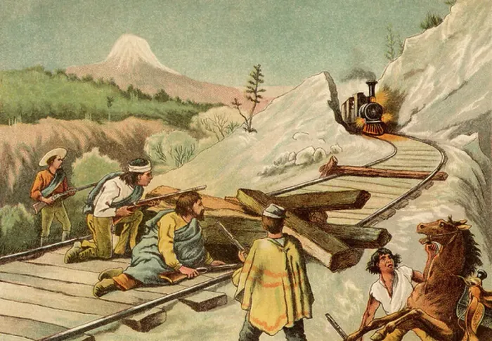 Framed Print : Bandits Ambushing Train Print