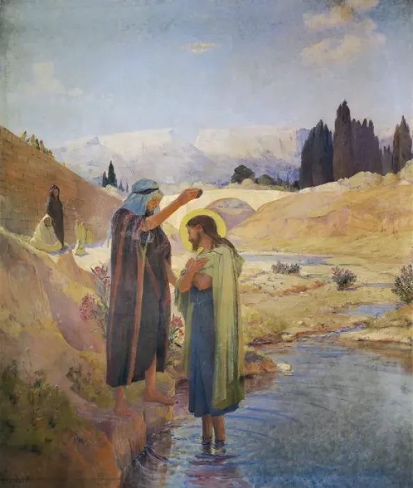 Framed Print : Print of John the Baptist baptizing Jesus Christ in a fresco Framed Print : Print of John the Baptist baptizing Jesus Christ in a fresco