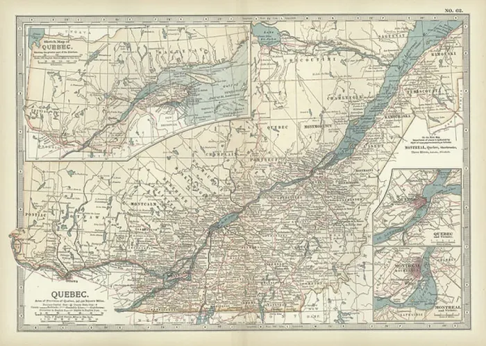 Framed Print : Print of Quebec Map, c.1900 Engraving Framed Print : Print of Quebec Map, c.1900 Engraving