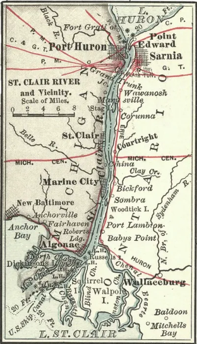 Framed Print : Print of Saint Clair River Map, c.1900 Engraving Framed Print : Print of Saint Clair River Map, c.1900 Engraving