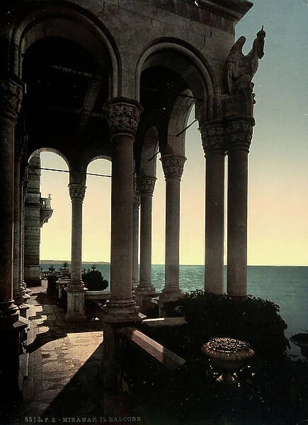Terrace to the sea of Miramare Castle in Triest
