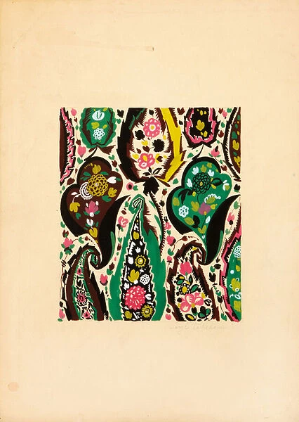 Textile design with flowers and leaves, (gouache on paper)
