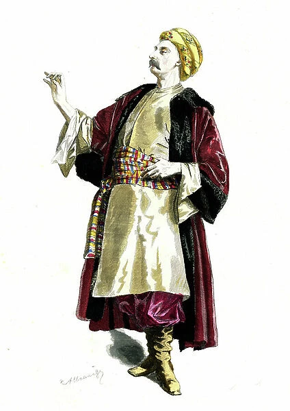 Theatre before Moliere: Horace, vetu a Turkish. Role in La soeur, comedy of 1645 by Jean de ROTOEU (1609-1650). Drawing by Henri Allouard (1844-1929). Engraving 1873