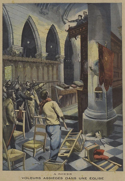 Thieves besieged in a church in Rouen (colour litho)