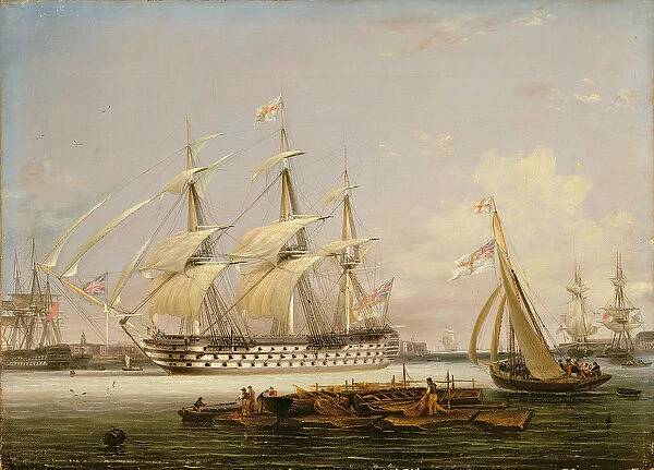 A Three-Decker Entering Portsmouth Harbour, 1836 (oil on canvas)