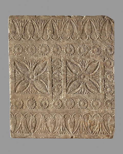 Threshold pavement slab with a carpet design, 7th century B. C. (gypsum alabaster)