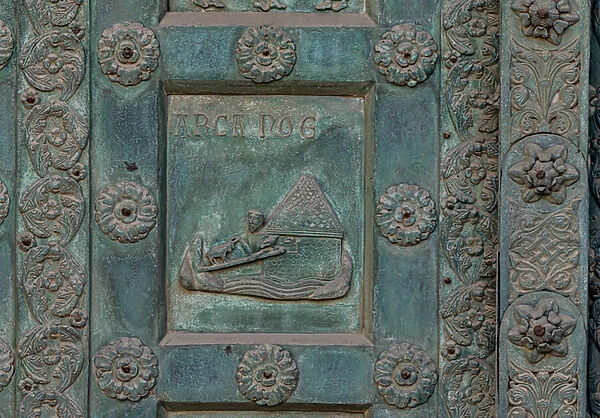 Tile depicting 'Noahs Ark'(scene of the Old Testament), 1185-86 (bronze)