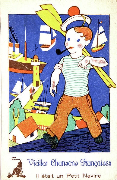 Once upon a time a boat, child song, postcard c. 1940-1950