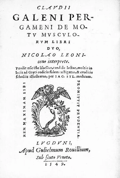 Titlepage to Claudii Galeni Pergameni De Motu Musculorum Libri Duo