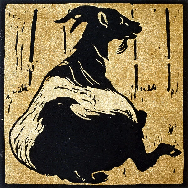 The Toilsome Goat, from The Square Book of Animals, published by William Heinemann, 1899 (hand-coloured woodcut)