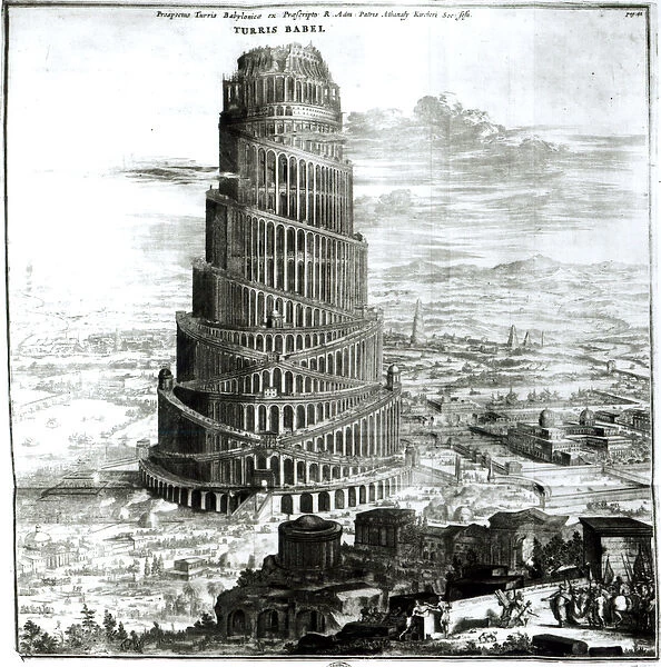 The Tower of Babel, 1679 (engraving) (b  /  w photo)