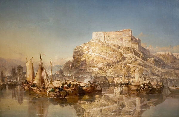 The Town and Fortress of Huy on the River Meuse, 1880 (oil on canvas)