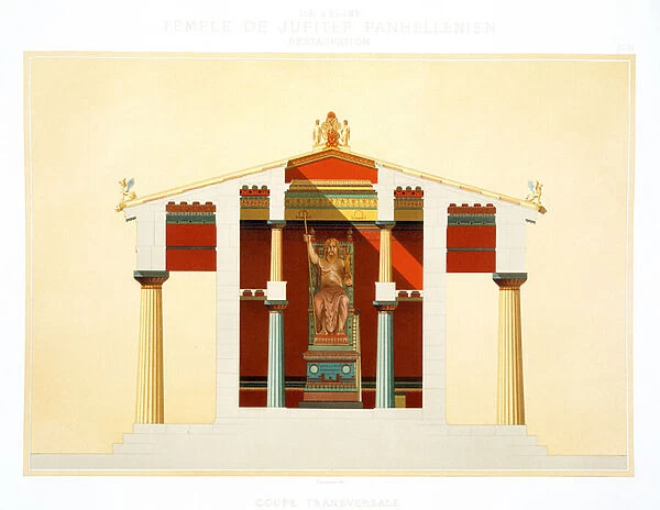 Transverse section of the Temple of Jupiter at Aegina (colour litho)