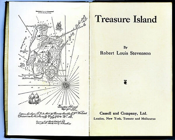 Treasure Island, with the map of the island on the frontispiece, 1900-1920 (print)